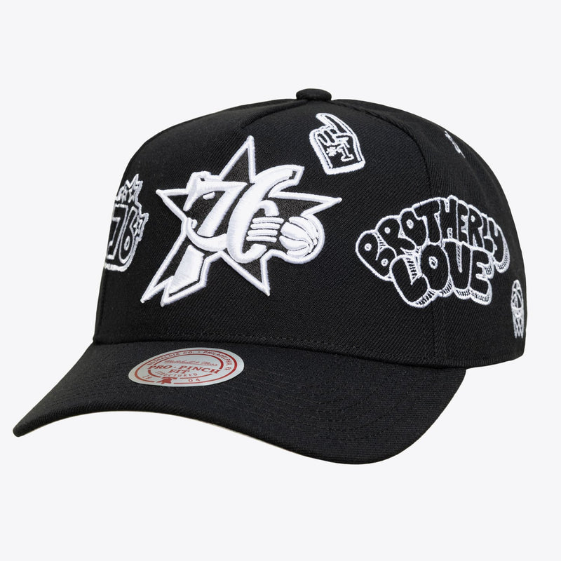 Philadelphia 76ers Mitchell & Ness Unisex Hardwood Classics Downtown Doodle Pro Snapback Hat - Black