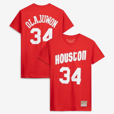 Hakeem Olajuwon Houston Rockets Mitchell & Ness Unisex Hardwood Classics Name & Number T-Shirt - Red