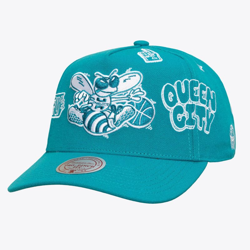 Charlotte Hornets Mitchell & Ness Unisex Downtown Doodle Pro Snapback Hat - Teal