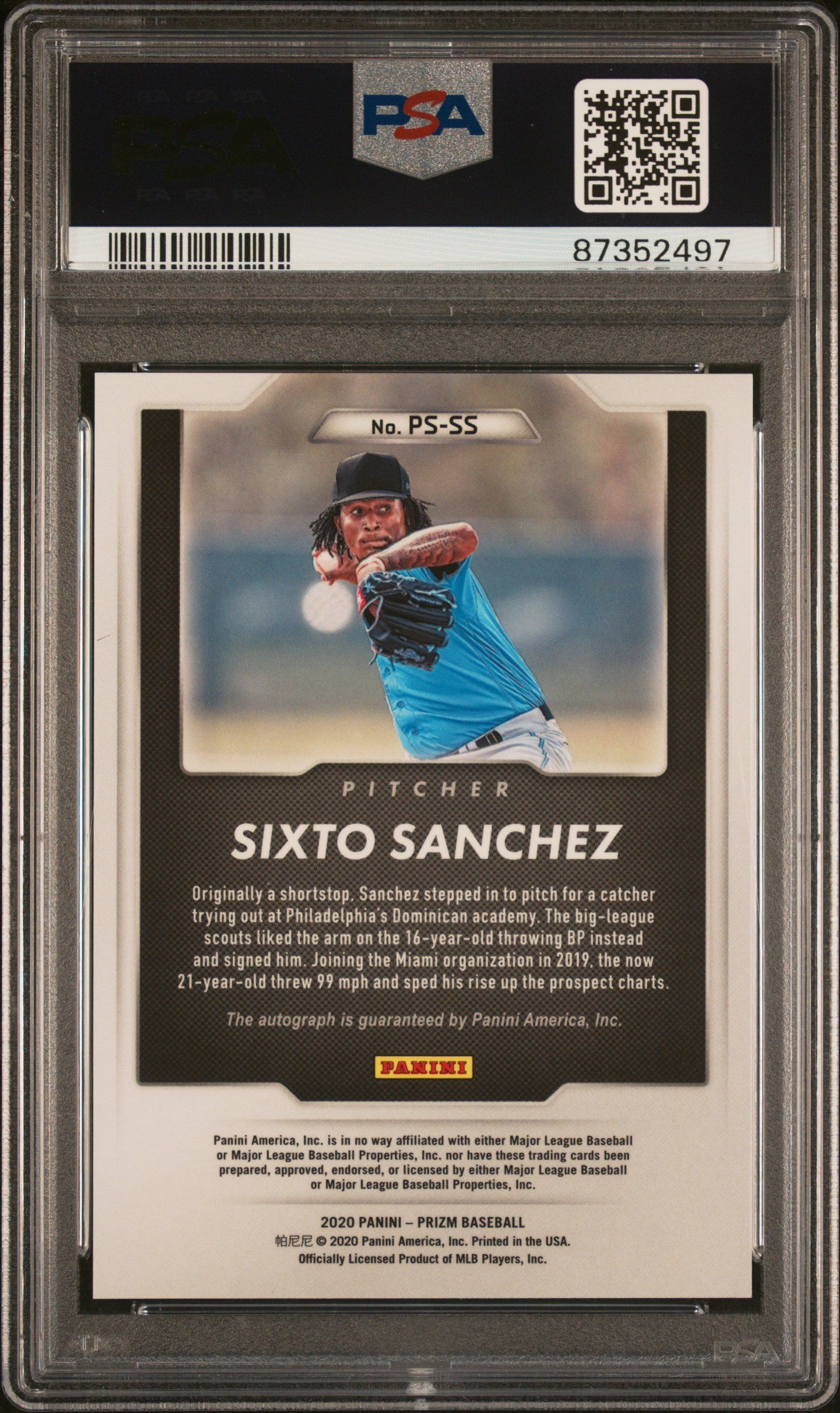 2020 Panini Prizm Prospect Signatures #PSSS Sixto Sanchez PSA 10