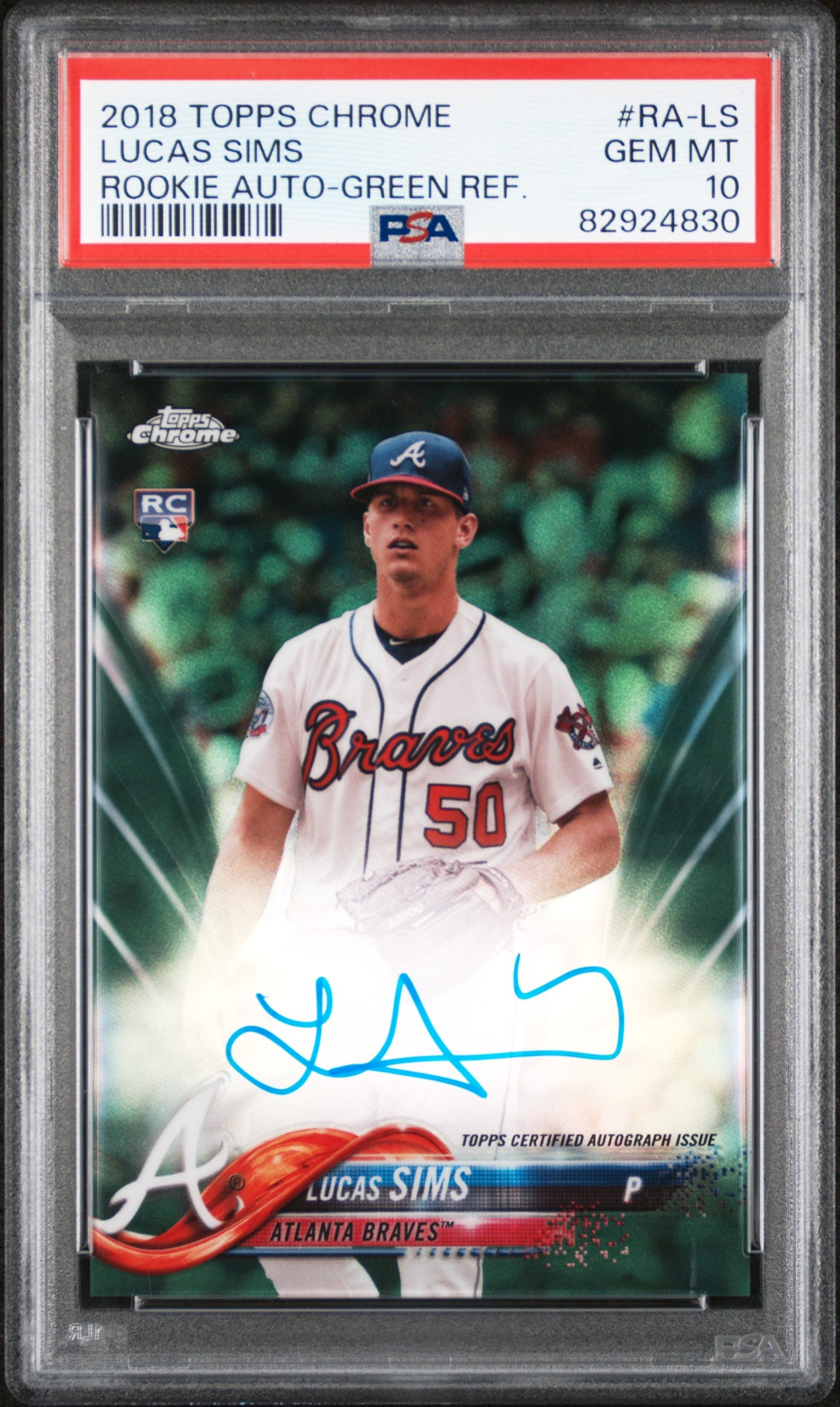 2018 Topps Chrome #RALS Lucas Sims Green Refractor Rookie Autograph /99 PSA 10