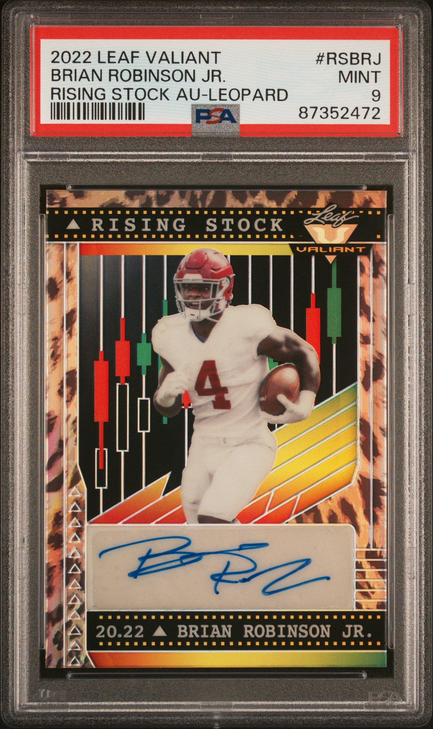 2022 Leaf Valiant Rising Stock Autographs #RSBRJ Brian Robinson Jr. Leopard PSA 9