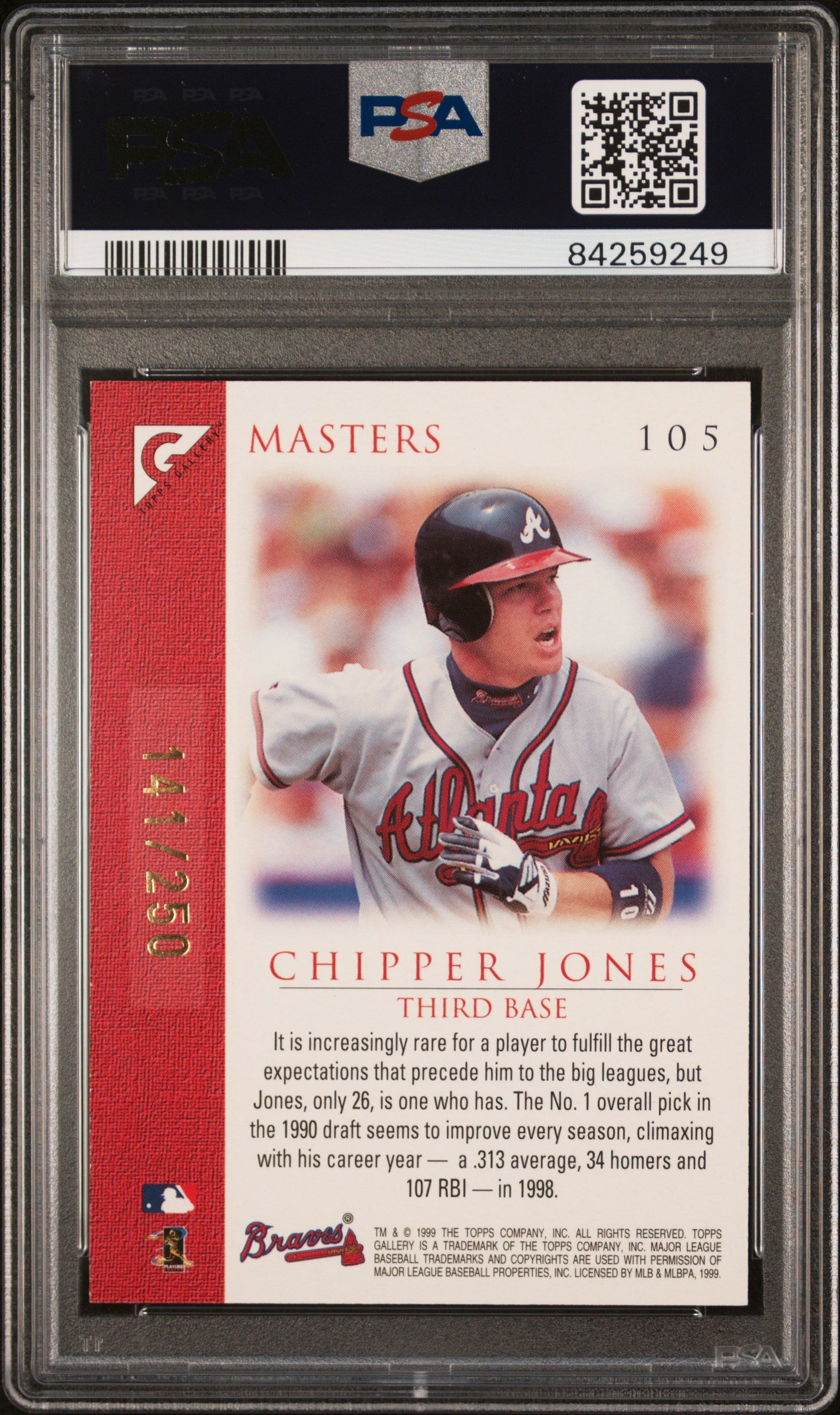 1999 Topps Gallery Players Private Issue Chipper Jones /250 PSA 9