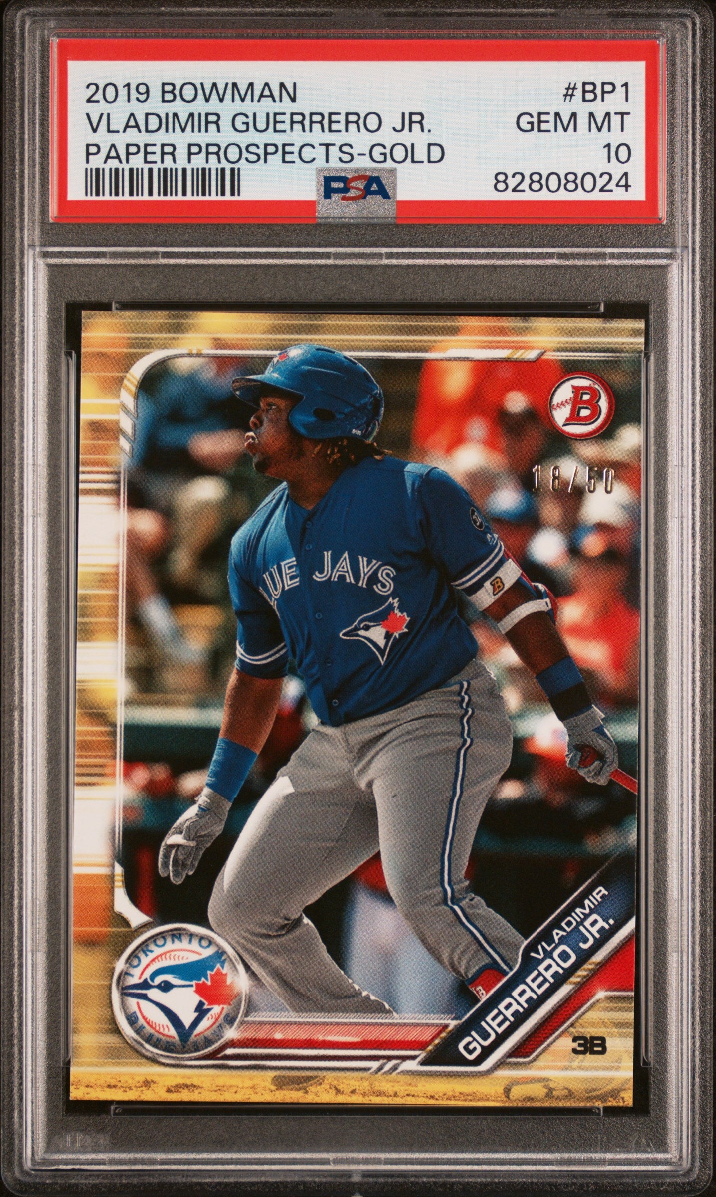 2019 Bowman Paper Prospects Gold Vladimir Guerrero Jr. #BP1 /50 PSA 10