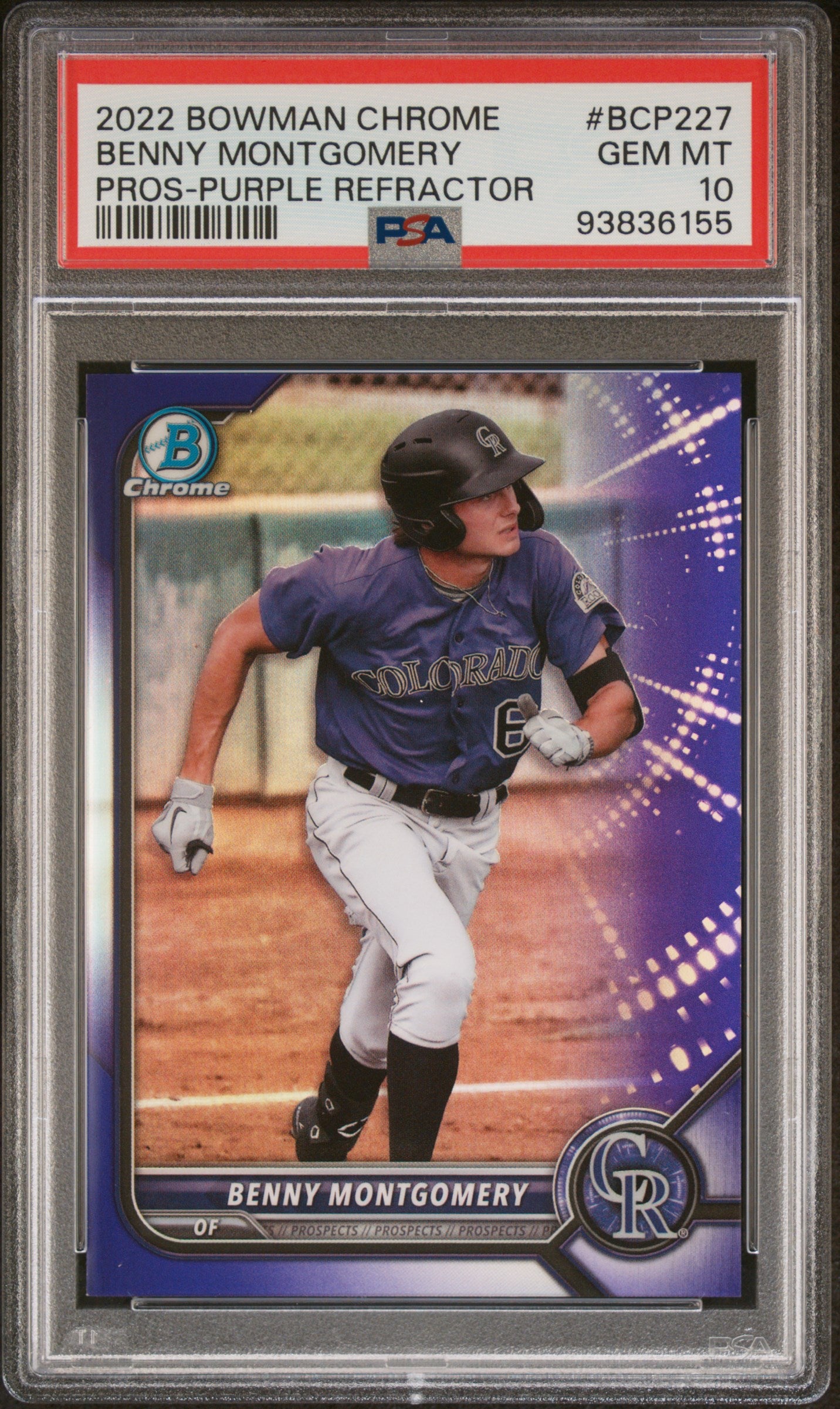 2022 Bowman Chrome Prospects Purple Refractor Benny Montgomery /250 PSA 10