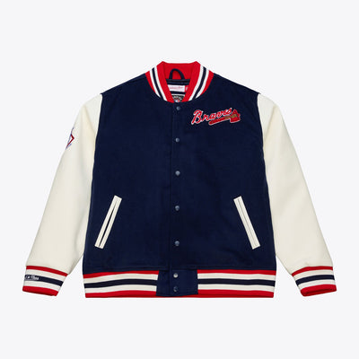 Mitchell & Ness Atlanta Braves Navy/White Off Day Varsity Full-Snap Jacket