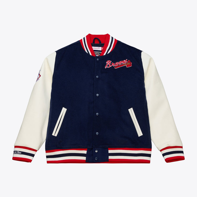 Mitchell & Ness Atlanta Braves Navy/White Off Day Varsity Full-Snap Jacket
