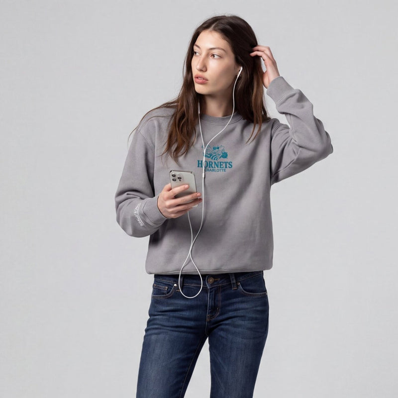 Mitchell & Ness Women's Charlotte Hornets Gray Core Essentials Lightweight Sweatshirt