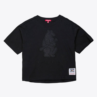 Mitchell & Ness Women's Chicago Cubs Black Phantom Cropped T-Shirt