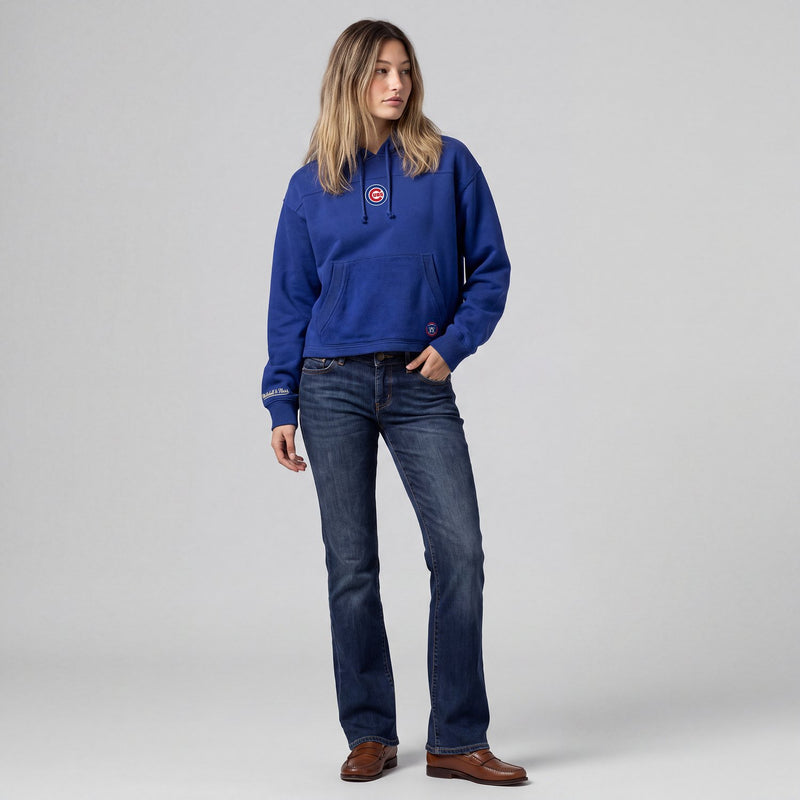 Mitchell & Ness Women's Chicago Cubs Royal Retro Roots French Terry Cropped Hoodie