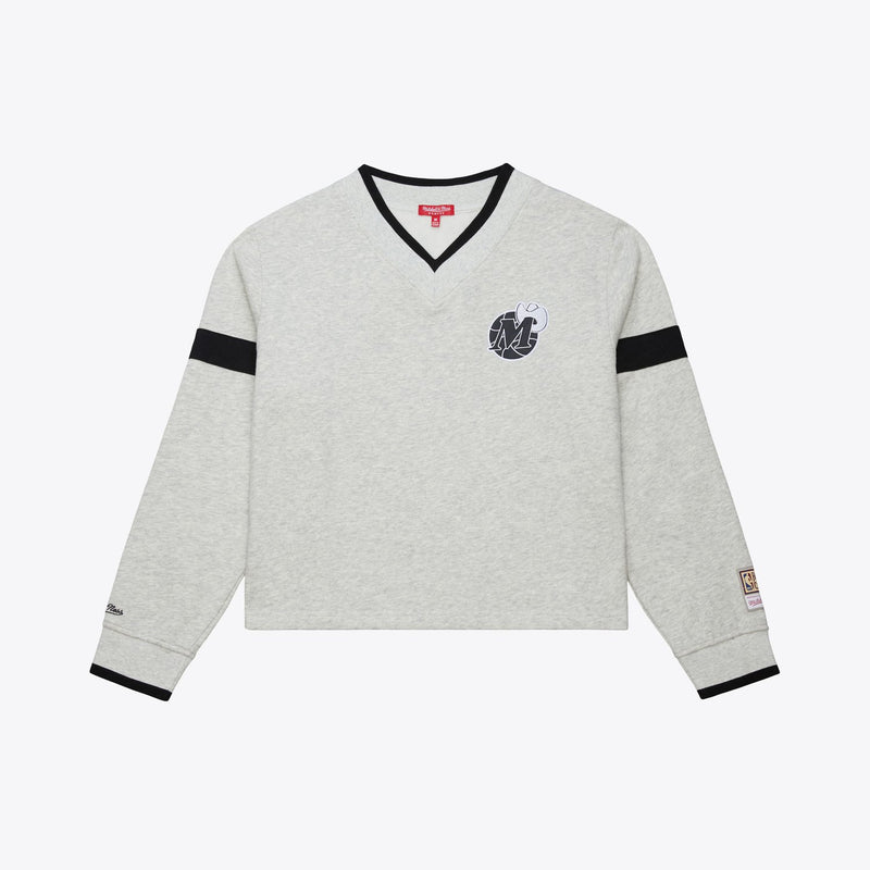 Mitchell & Ness Women's Dallas Mavericks Heather Gray Cropped V-Neck Sweatshirt
