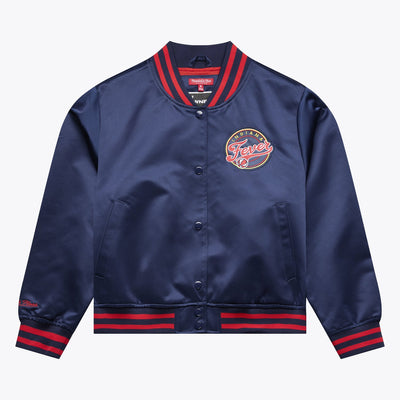Mitchell & Ness Women's Indiana Fever Navy Lightweight Cropped Satin Full-Snap Jacket