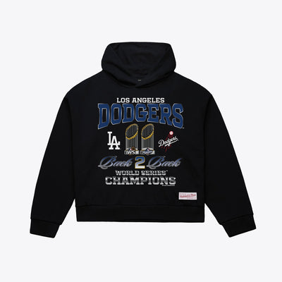 Mitchell & Ness Women's Los Angeles Dodgers Black Back 2 Back Trophies Cropped Hoodie