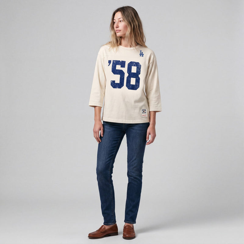 Mitchell & Ness Women's Los Angeles Dodgers Cream Retro Roots Oversized Half Sleeve T-Shirt