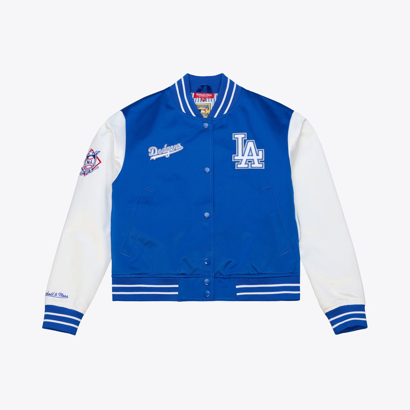 Mitchell & Ness Women's Los Angeles Dodgers Royal Satin Floral Cropped Full-Snap Jacket