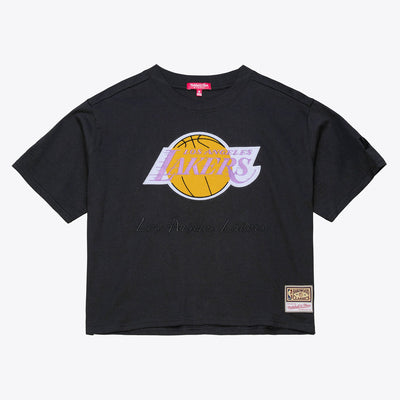 Mitchell & Ness Women's Los Angeles Lakers Black Phantom Cropped T-Shirt