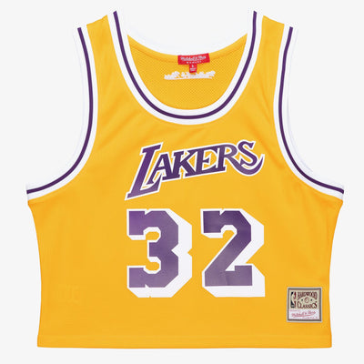 Mitchell & Ness Women's Magic Johnson Gold Los Angeles Lakers Hardwood Classics 1984 Name & Number Cropped Tank Top