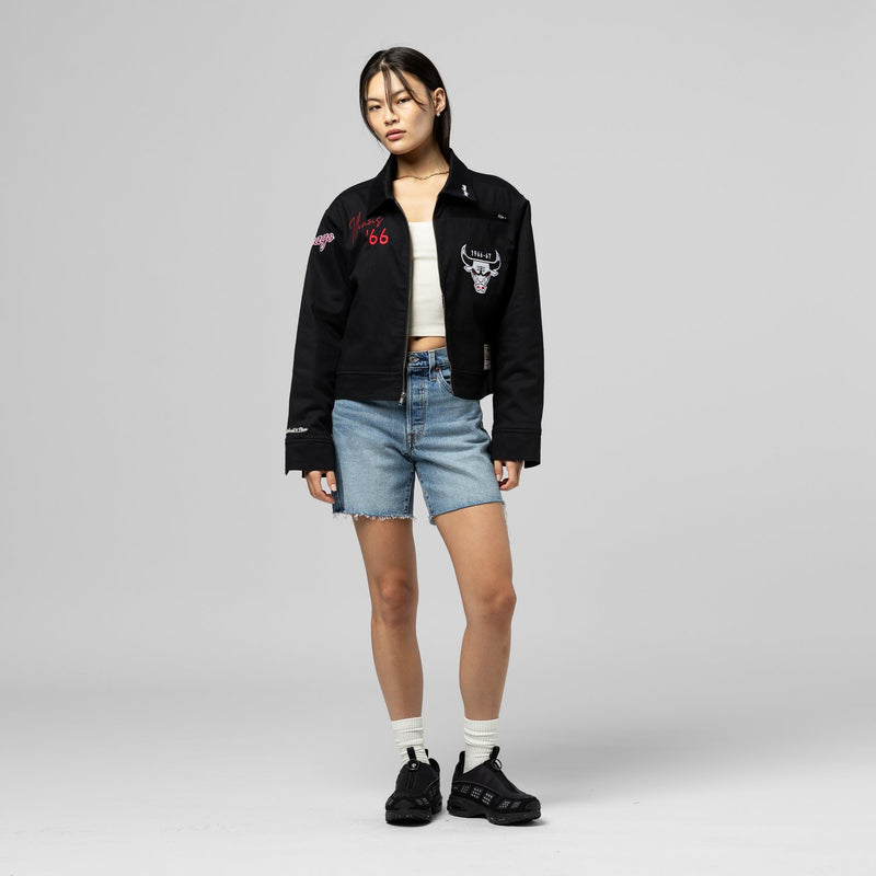 Chicago Bulls Mitchell & Ness Women's Full-Zip Mechanic Jacket - Black