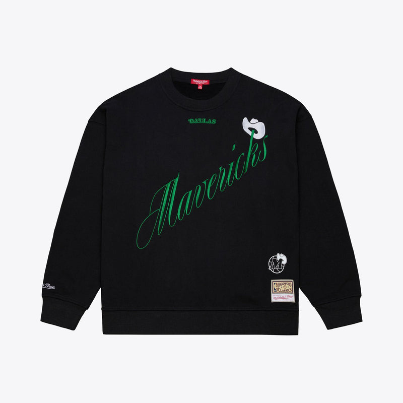 Dallas Mavericks Mitchell & Ness Women's Hardwood Classics Script Lightweight Sweatshirt - Black