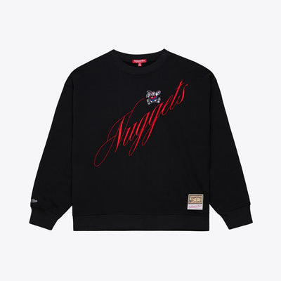 Denver Nuggets Mitchell & Ness Women's Hardwood Classics Script Lightweight Sweatshirt - Black
