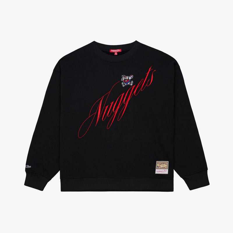 Denver Nuggets Mitchell & Ness Women's Hardwood Classics Script Lightweight Sweatshirt - Black