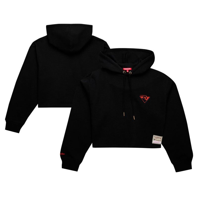 Golden State Warriors Mitchell & Ness Women's Hardwood Classics Cropped Pullover Hoodie - Black