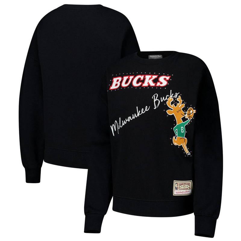 Milwaukee Bucks Mitchell & Ness Women's Hardwood Classics Home Team Pullover Sweatshirt - Black