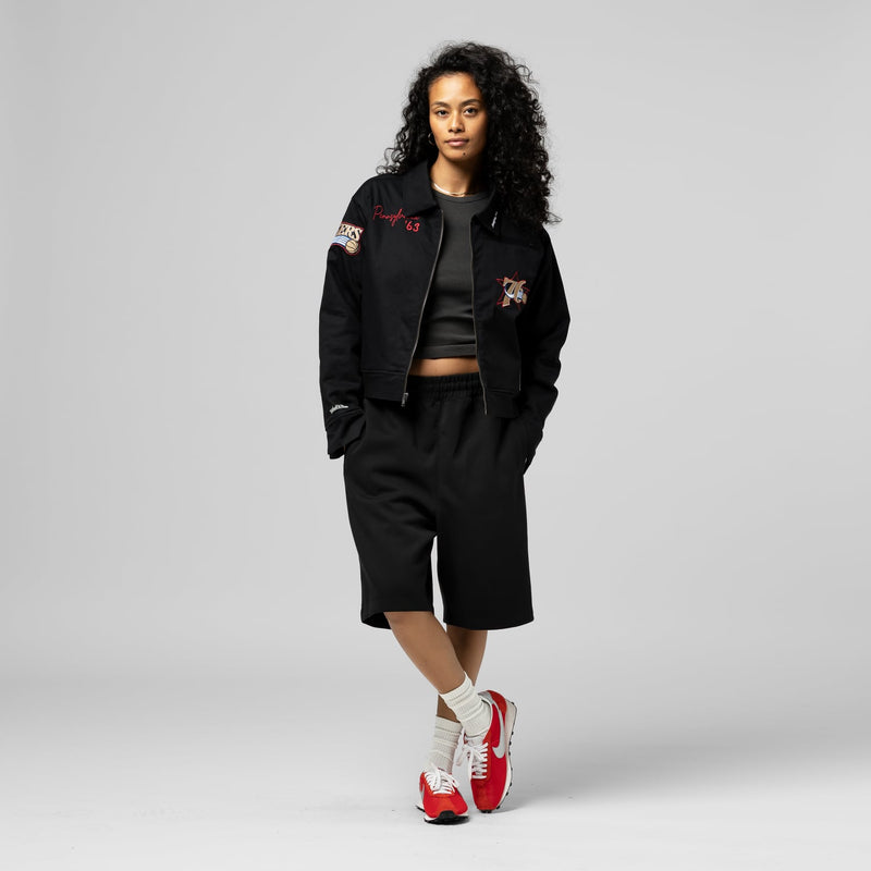 Philadelphia 76ers Mitchell & Ness Women's Full-Zip Mechanic Jacket - Black