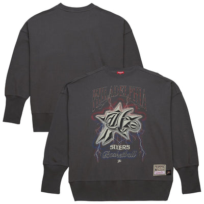Philadelphia 76ers Mitchell & Ness Women's Hardwood Classics Lightweight Pullover Sweatshirt - Charcoal