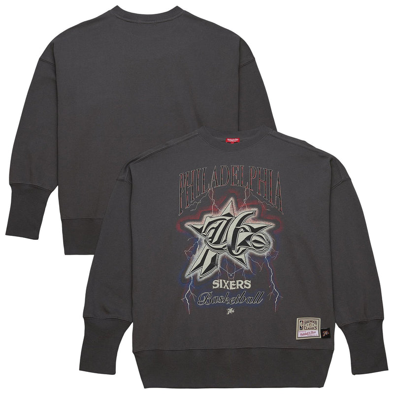 Philadelphia 76ers Mitchell & Ness Women's Hardwood Classics Lightweight Pullover Sweatshirt - Charcoal