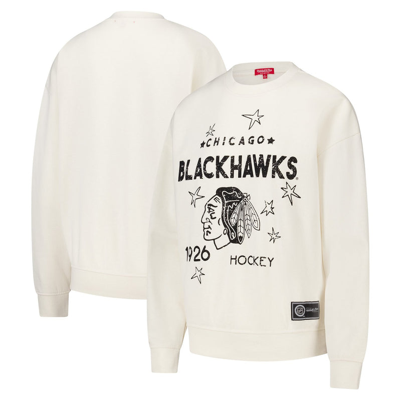 Chicago Blackhawks Mitchell & Ness Women's Logo 3.0 Pullover Sweatshirt - Cream