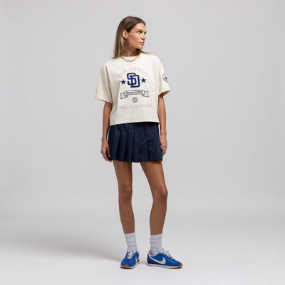 San Diego Padres Mitchell & Ness Women's Cooperstown Yacht Rock Boxy Cropped T-Shirt - Cream