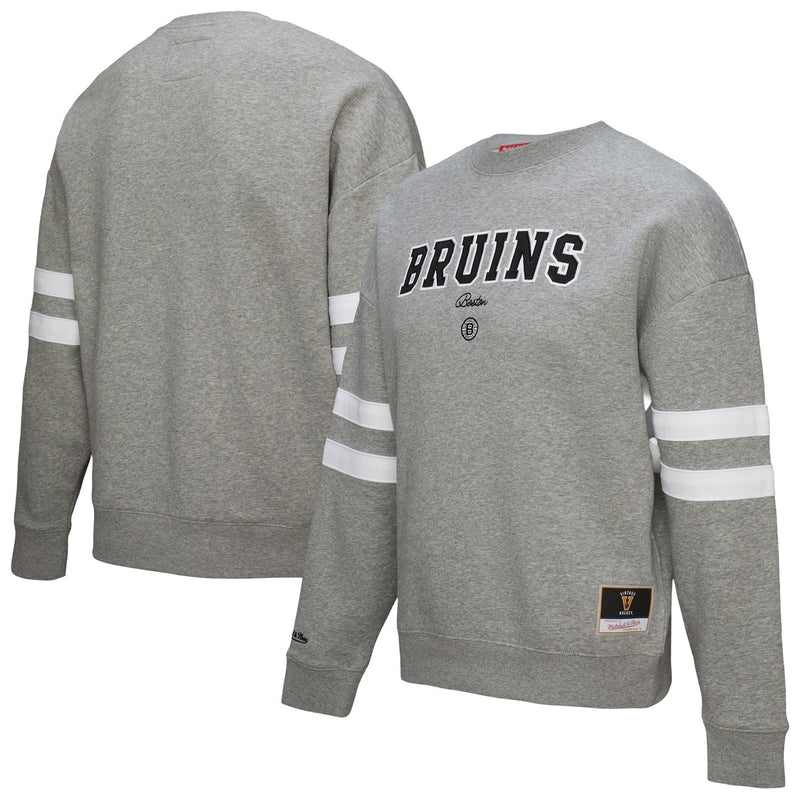 Boston Bruins Mitchell & Ness Women's Logo Lightweight Pullover Sweatshirt - Heather Gray