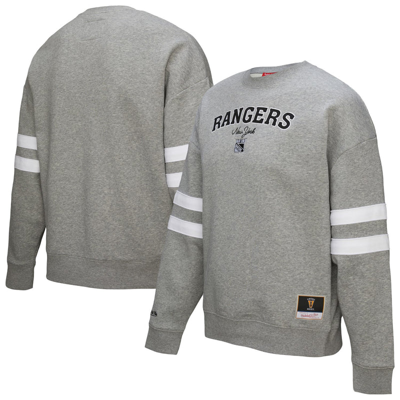 New York Rangers Mitchell & Ness Women's Logo Lightweight Pullover Sweatshirt - Heather Gray