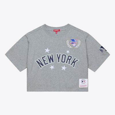 New York Yankees Mitchell & Ness Women's Pep Rally Cropped Boxy T-Shirt - Heather Gray