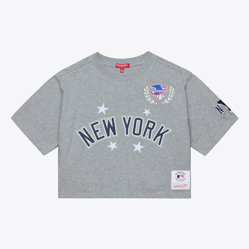 New York Yankees Mitchell & Ness Women's Pep Rally Cropped Boxy T-Shirt - Heather Gray