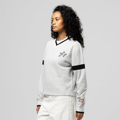 Philadelphia 76ers Mitchell & Ness Women's Cropped V-Neck Sweatshirt - Heather Gray