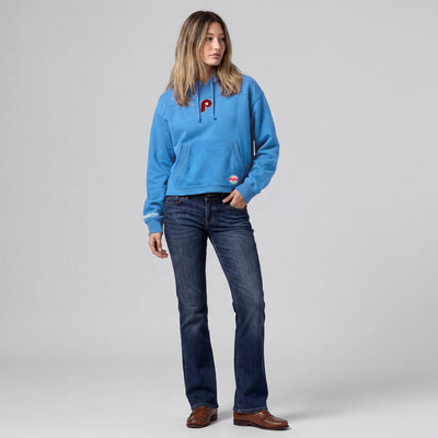 Philadelphia Phillies Mitchell & Ness Women's Cooperstown Collection Retro Roots Pullover Hoodie - Light Blue
