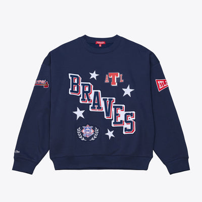 Atlanta Braves Mitchell & Ness Women's Pep Rally Sweatshirt - Navy
