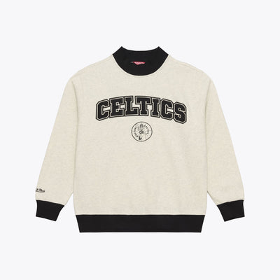 Boston Celtics Mitchell & Ness Women's Cookies & Cream Ribbed Mock Neck Sweatshirt - Oatmeal
