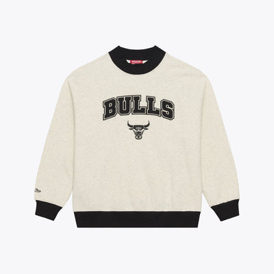 Chicago Bulls Mitchell & Ness Women's Cookies & Cream Ribbed Mock Neck Sweatshirt - Oatmeal