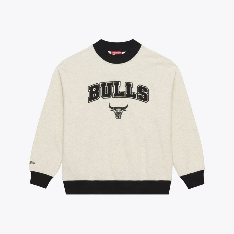 Chicago Bulls Mitchell & Ness Women's Cookies & Cream Ribbed Mock Neck Sweatshirt - Oatmeal