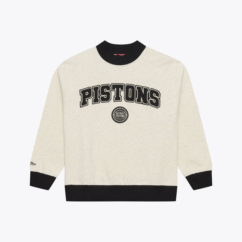Detroit Pistons Mitchell & Ness Women's Cookies & Cream Ribbed Mock Neck Sweatshirt - Oatmeal
