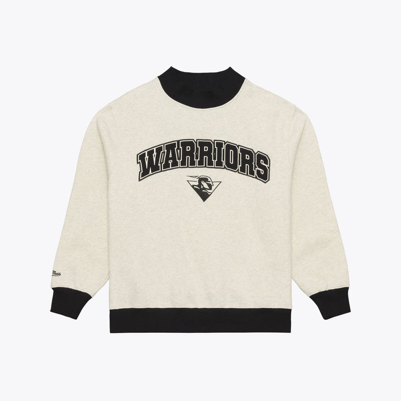 Golden State Warriors Mitchell & Ness Women's Cookies & Cream Ribbed Mock Neck Sweatshirt - Oatmeal