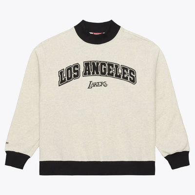 Los Angeles Lakers Mitchell & Ness Women's Cookies & Cream Ribbed Mock Neck Sweatshirt - Oatmeal
