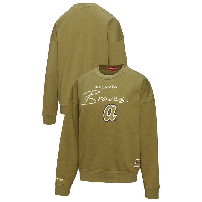 Atlanta Braves Mitchell & Ness Women's Oversized Crewneck Sweatshirt - Olive