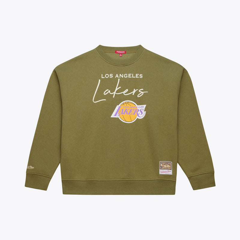 Los Angeles Lakers Mitchell & Ness Women's Lightweight Script Sweatshirt - Olive