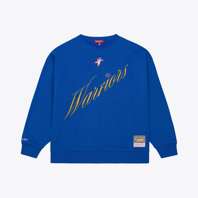 Golden State Warriors Mitchell & Ness Women's Hardwood Classics Script Lightweight Sweatshirt - Royal