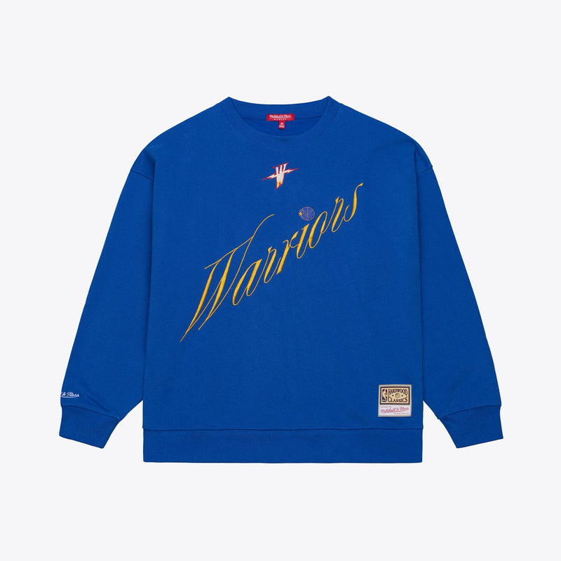 Golden State Warriors Mitchell & Ness Women's Hardwood Classics Script Lightweight Sweatshirt - Royal