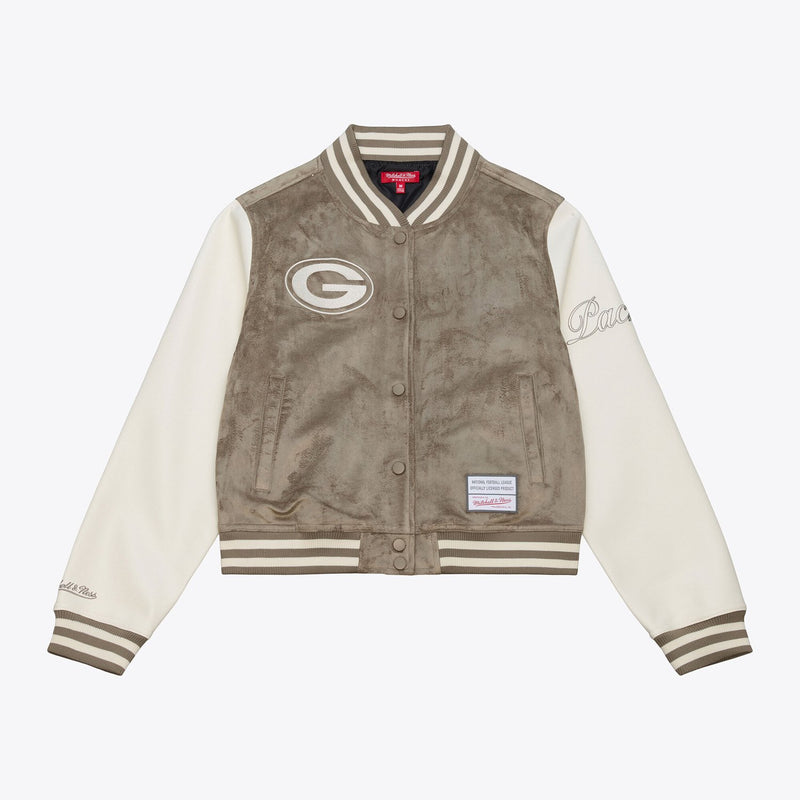 Green Bay Packers Mitchell & Ness Women's Full-Snap Varsity Jacket - Tan
